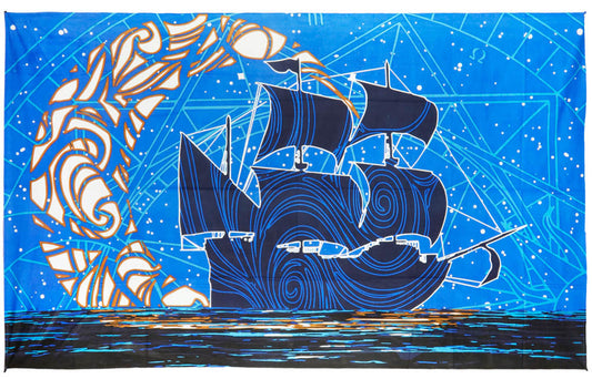 3D Glow In The Dark Moon Ship Tapestry 60x90" by Sunshine Joy
