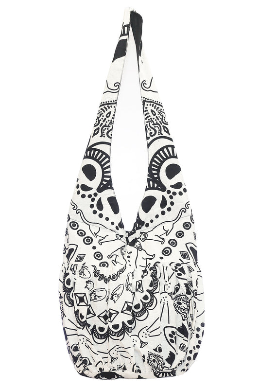 Black & White Cat Zip Top Hobo Shoulder Bag