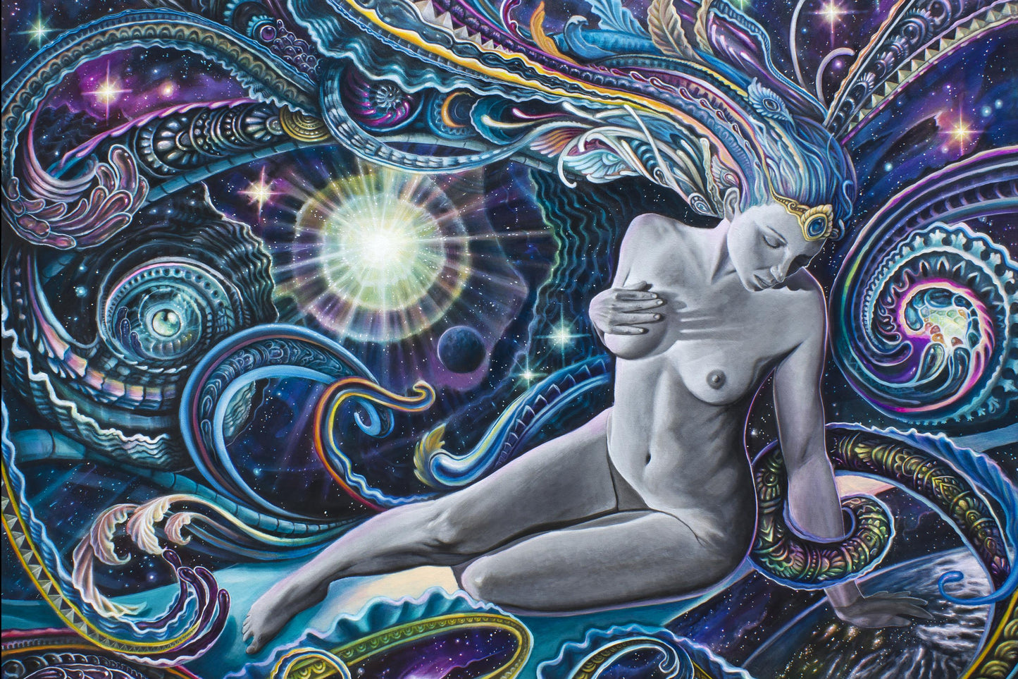 Penelope Blue Heady Art Print Tapestry 53X85" by Sunshine Joy