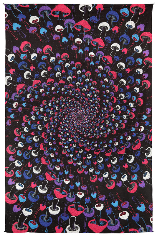 3D Glow-in-the-Dark Magic Mushroom Spiral Tapestry by Sunshine Joy