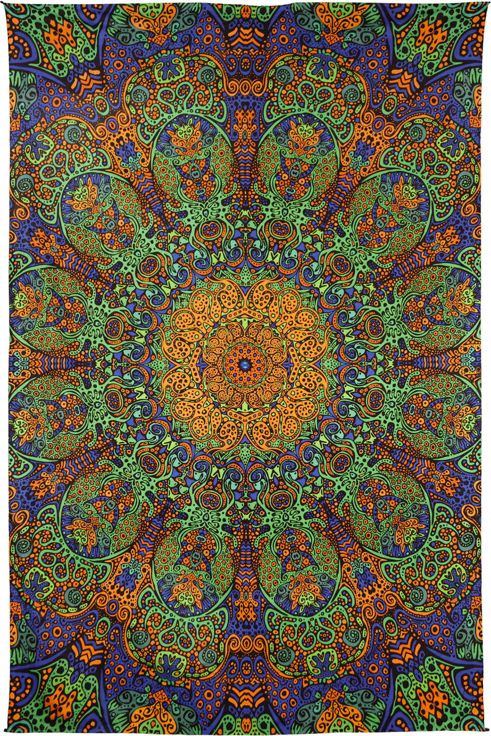 3D Psychedelic Green & Gold Sunburst Tapestry