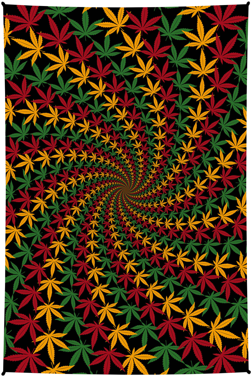 3D Rasta Marijuana Leaf Spiral Tapestry Psychedelic 420 Stoner Hippie Pot Leaf