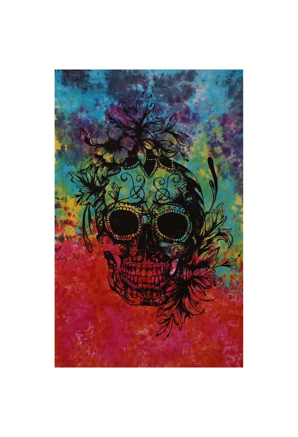 Zest For Life Tie Dye Skull Flowers Mini Tapestry 30x45"