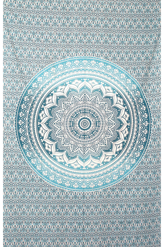 Teal Mandala Tapestry 52x80" by Zest For Life