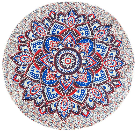 Zest For Life Round Red-Blue Mandala Tablecloth Tapestry 80" - Hemmed Edge