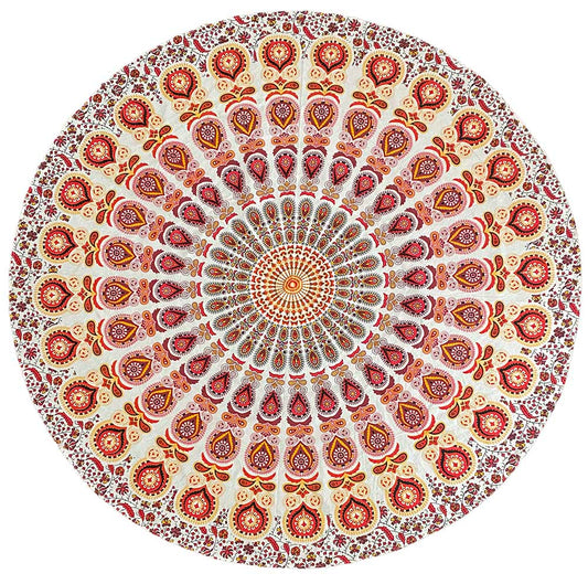 Zest For Life Round Red-Gold Mandala Tablecloth Tapestry 80" - Hemmed Edge