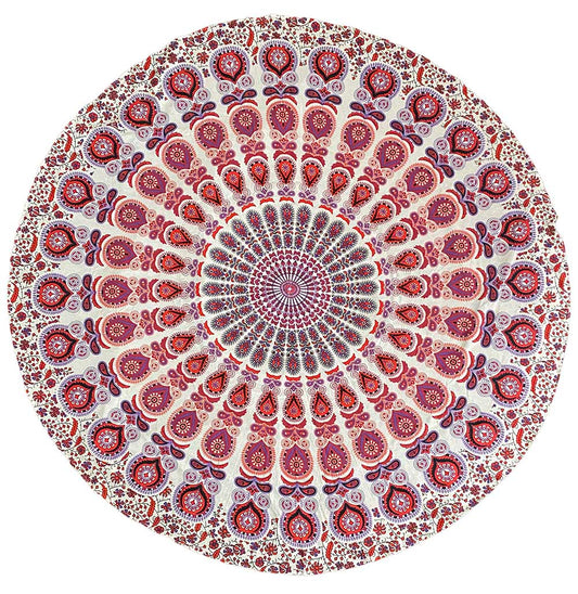 Zest For Life Round Purple-Red Mandala Tablecloth Tapestry 80" - Hemmed Edge