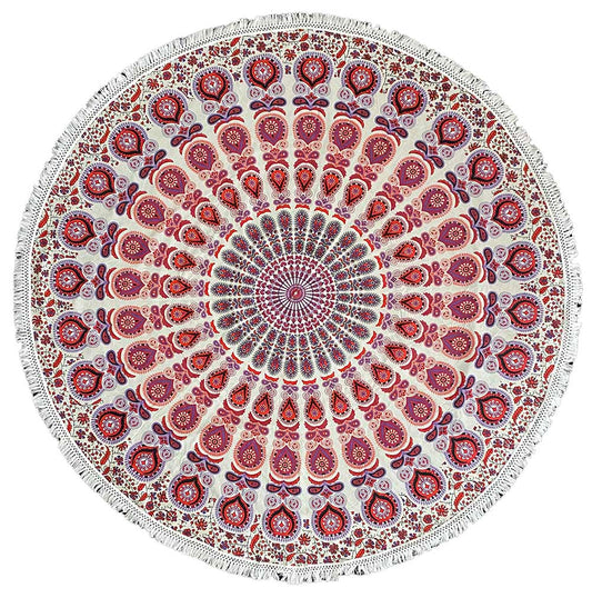 Zest For Life Round Purple-Red Mandala Tablecloth Tapestry 80" - Fringed Edge