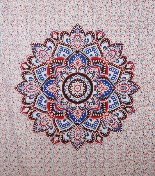 Red-Blue Mandala Tapestry 84x95" by Zest For Life